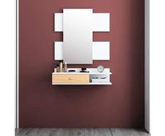 Mc Haus VALKO - Recibidor con Espejo diseño Nórdico de madera MDF color blanco, Mueble recibidor para colgar en la Pared con cajón de almacenamiento funcional 75x116x29cm