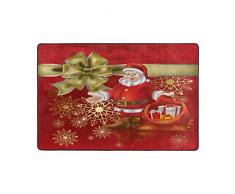 MNSRUU Feliz Navidad Papá Noel con Regalo Copo de Nieve Dorado Alfombra Alfombra Alfombra para salón Dormitorio, Tela, Multicolor, 91cm x 61cm(3 x 2 Feet)