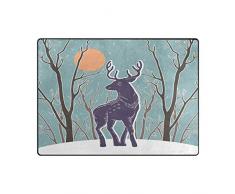 Use7 - Alfombra de Navidad con diseño de Renos y Bosque nevado para el Invierno, Estilo Vintage, Tela, 160cm x 122cm(5.3 x 4 Feet)