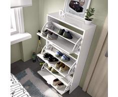 HABITMOBEL Zapatero 3 Puertas abatibles Blanco Brillo, Medidas: Alto 113cm. Ancho 61cm. Fondo Especial 25cm