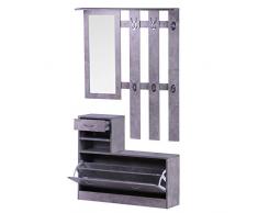 HOMCOM Conjunto de Muebles de Entrada Recibidor Pasillo Set de 3 Piezas Perchero Espejo Zapatero con Cajón 90x22x116cm Madera Gris