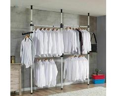 lyrlody Carril de Ropa de Acero Resistente, Perchero Extensible Bastidor de Ropa Altura Ajustable Perchero Telescópico Ajustable Percha de Ropa en Dormitorio