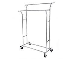 SONGMICS Perchero Colgador para Ropa Bufandas con 4 Ruedas Altura y Longitud Regulables, Cromado HSR12S