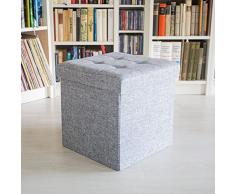 Relaxdays Puff Almacenaje Plegable, Lino, Gris, 38 x 38 x 38 cm