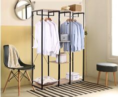 WOLTU SR0048hei XXXL - Perchero, Armario con Estante para Zapatos en Madera y Acero, Negro y Roble Claro