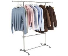 Levivo - Falcon Perchero de Ropa con Ruedas Resistente de Acero Cromado Longitud Ajustable y Barras Telescopicas 105-176X50X137.5-187cm