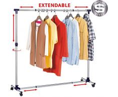 Tatkraft New York Perchero de Ropa con Ruedas Base Fuerte Extensible Anchura y Altura Acero Inoxidable