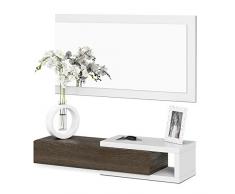 Habitdesign - Recibidor con cajón + Espejo, Medidas 19 x 95 x 26 cm de Fondo (Blanco Brillo y Toscana)