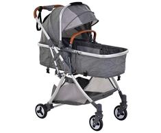 Cochecito Bebé Plegable Portátil Carrito Estable Ligero 4 Ruedas con Bloqueos Capota Ajustable Asiento Regulable Bolsa de Almacenaje en Inferior Gris 86.5x55x100cm 0-36 meses