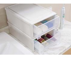 2 unidades color blanco – Armario Armario de retención de sistema de estantería armario perchero, ranuras caja y transparente cajones 34 x 25 x 12 cm & 27 x 18 x 10
