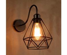 WOWEWA Apliques de Pared Vintage Jaula Lámpara Industrial Lámpara de Pared,Casquillo E27,Color Negro,Metal Sconce sombra de iluminación