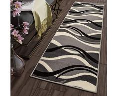 Tapiso Dream Alfombra de Pasillo Cocina Escalera Diseño Moderno Crema Gris Negro Abstracto Ondas Fina Suave 80 x 200 cm