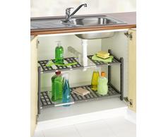 Wenko 2768010100 - Estantería para armario de fregadero (distribución ajustable, 44-82 x 39 x 28 cm), aluminio y plástico