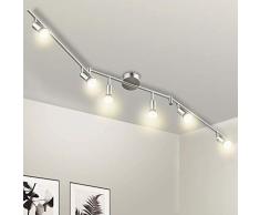 Wowatt Lámpara de techo LED Plafón con Focos Giratorios Lámpara de salón 6x Spot Bombillas GU10 Bajo consumo 5W 230V 2800K Blanco cálido 420lm 82Ra IP20 Níquel Mate
