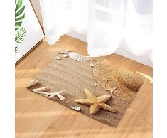 KOTOM Decoración náutica Alfombra de baño, Playa Sombrero de paja y estrellas de mar y conchas sobre arena, Alfombras antideslizantes Entrada al aire libre Alfombra de puerta delantera, 15.7x23.6 pulgadas Alfombras de baño