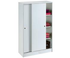 Armario auxiliar zapatero multiusos blanco brillo de 2 puertas correderas, estantes regulables para oficina, despensa, cocina. 120cm alto x 74cm ancho x 33cm fondo