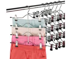 ZOBER - Juego de 3 Perchas para Pantalones de 4 Niveles (Cromo Resistente con Clips de Vinilo Antideslizantes Negros, Percha para Faldas, Pantalones, Pantalones Vaqueros, Pantalones y más)