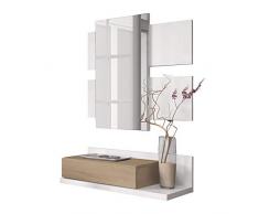 Habitdesign Recibidor con cajón y Espejo, Mueble de Entrada, Modelo Tekkan, Acabado en Blanco Artik y Roble Canadian, Medidas: 75 cm (Ancho) x 116 cm (Alto) x 29 cm (Fondo)