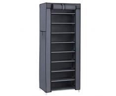 SONGMICS Organizador de Tela de Zapatos Zapatero con 10 Estantes 58 x 28 x 160cm Resistente al Polvo Gris RXJ10G