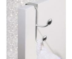 iDesign Gancho doble para colgar de las puertas, compacto perchero de puerta de metal para prendas o accesorios, colgador de ropa para baño o dormitorio, plateado