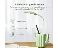 VADIV Lámpara LED de Escritorio Lámpara de Mesa USB de Carga Brillo de 3 Niveles Control Táctil Recargable Diseño Cactus Flexo Lectura Protección para Los Ojos Niños (Verde)