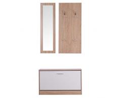 HOMCOM 3 EN 1 Conjunto de Muebles de Entrada Recibidor Pasillo Set de 3 Piezas Perchero Espejo Zapatero Madera