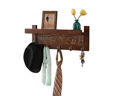 YHDP Montado En La Pared Colgador,Madera Maciza Estilo Campesco Estante De Abrigo De Pared,Sala La Entrada con Percha De Pared De Gancho,Multiusos Banqueta Almacenaje Marrón A 19.7inch