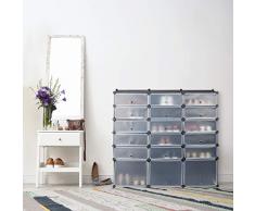 Relaxdays Zapatero Modular Grande 18 Compartimentos, Negro, 125.5 X 140 X 36.5 Cm