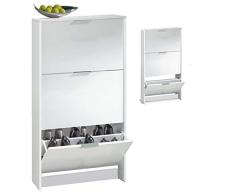 HABITMOBEL Armario Zapatero con 3 Puertas Capacidad 19 Pares, Blanco Brillo Fondo Especial 25CM