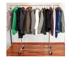 Tatkraft Drogo Perchero Burro de Ropa Plegable para Tiendas y Casa | Colgador de Pie Robusto hasta 100 kg | Riel Metálico Ajustable con Ruedas | Montaje Pull up en 1 Min