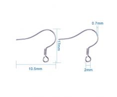 PandaHall Elite Acero Inoxidable Ganchos del Pendiente,Acero Inoxidable Color,17x10.5mm,Agujero: 2 mm; Pin: 0.7mm