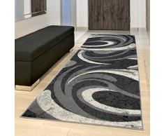 Tapiso Dream Alfombra de Pasillo Entrada Cocina Escalera Diseño Moderno Negro Gris Crema Ondas Fina Suave 70 x 300 cm