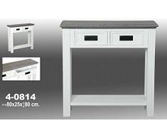 DRW - Mesa recibidor de Madera con 2 cajones en Color Blanco Sobre Nogal 80x25x80cm