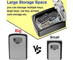 Caja Seguridad Llaves, BTNEEU Caja Combinacion Llave Grande, Caja Llaves Codigo Montaje en Pared, Key Lock Box 4 Dígitos Combinacion Almacenamiento Seguro para Casa Coche Garaje Escuela Gimnasio