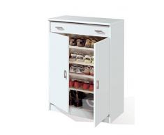Armario auxiliar zapatero multiusos blanco, estantes regulables, cajón con guías metálicas y tiradores metalizados para almacenamiento. 101cm alto x 75cm ancho x 37cm fondo
