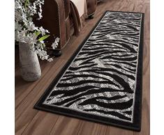 Tapiso Dream Alfombra de Pasillo Cocina Escalera Diseño Moderno Gris Negro Animal Salvaje Cebra Suave Fina 70 x 400 cm