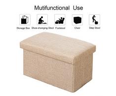 Baul puff taburete para almacenaje/ Taburete zapatero plegable, hecho de lino, fácil de instalar, carga de 100kg - 40*25*25cm/ Beige