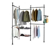 SoBuy KLS04-SCH Perchero de Ropa Telescópico Altura Ajustable 200-270 cm Perchero Extensible con 5 Barras y 2 cestas ES (Negro)