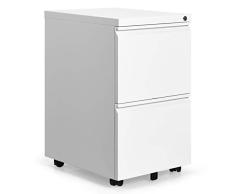 COSTWAY Cajonera con Ruedas de Metal Gabinete con Cerradura y 2 Cajones Armario Archivador para Hogar Oficina (Blanco) (Blanco)