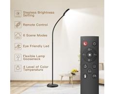 dodocool Lámpara de Pie,Ajustada sin Escalones 3000K-5500K de 4 Tipos de Color,6 Modos,360°Flexible,Control Remoto,Lámpara de Pie LED,Minimalista,Bajo Consumo,Sala/Dormitorio/Leer/Luces de Piano.