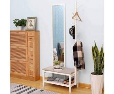 LM-Coat rack Perchero pie Perchero, Madera 4 en uno Perchero Multifuncional, Cambio de Banco de Zapatos Colgador de Zapatos con Espejo. Dormitorio, Sala, vestíbulo, Estudio,B