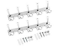 Whitgo Perchero de pared (2 unidades, 15 ganchos, perchas de acero inoxidable), Ganchos de Perchero de montaje en pared para Dormitorio Baño y Cocina
