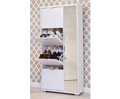 Intradisa - Zapatero 4 puertas abatibles en horizontal + 1 puerta espejo abatible en vertical - Acabado blanco