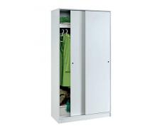 Armario color blanco brillo, 2 puertas correderas regulables, altillo y barra interior incluida de dormitorio. 200cm alto x 100cm ancho x 55cm fondo
