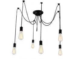 Asvert Lámpara Araña Colgante Lámpara Vintage Colgante Luz Candelabro Iluminación Clásica Ajustable DIY, Araña para Bombilla E27 Negro (Cabeza de 6 lámparas)