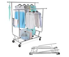 LANGRIA Perchero Burro Plegable y Ajustable con Ruedas para Colgar Ropa, con Uso Doméstico y Comercial, de Acero Cromado, 2 Barras
