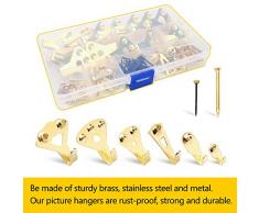 Gancho De Fotos, 130 Pcs Marco De Fotos Ganchos Resistente, Perchas De Imagen Pesados Para Colgar Cuadros Apoya 10lb-100lb Con Clavos De Montaje y Caja De Almacenamiento (Dorado)