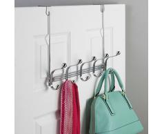 InterDesign York Lyra Perchero para puerta, colgador de pared de metal con 5 ganchos para colgar abrigos, sombreros, albornoces y toallas, plateado