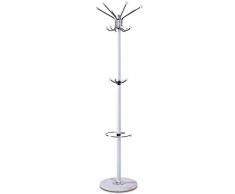 NOVA - Perchero de Suelo con paragüero y 16 Ganchos, Altura 172 cm, en Blanco, Perchero de Suelo, de Entrada, Soporte