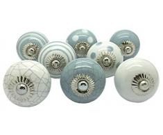 Set de 8 pomos de puerta de cerámica en blanco y gris Vintage Shabby Chic armario tirador de cajón asas